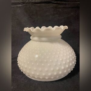 White Hobnail Glass Lamp Shade with Ruffled edge by Fenton, Vintage